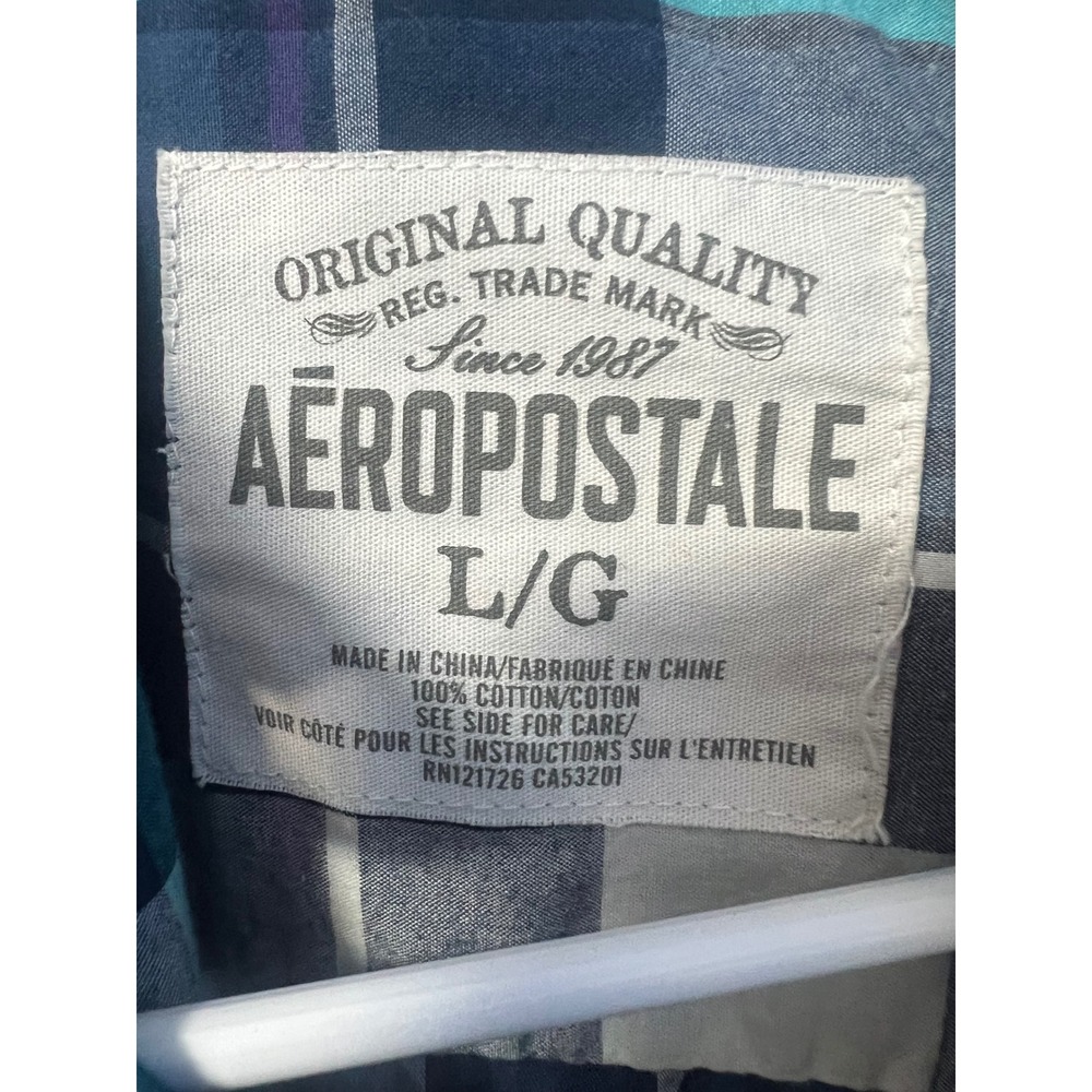 Aeropostale Men Blue Teal Plaid Short Sleeve Button Down Shirt Size Large Cotton - Picture 5 of 6